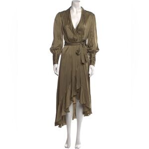 Silk Zimmerman dress, olive colored midi dress